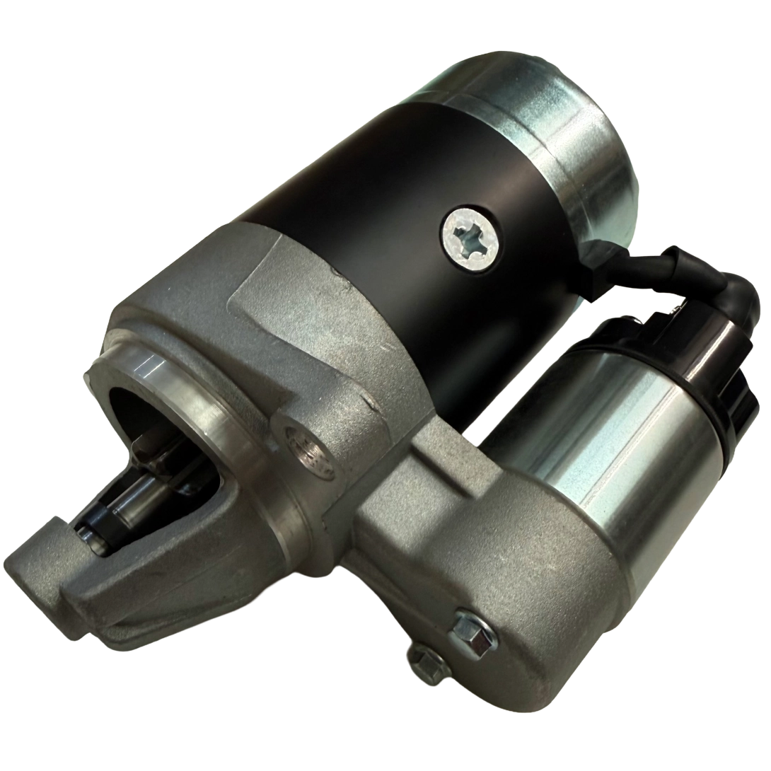 Order a A genuine heavy-duty replacement electric starter motor designed for Titan Pro 9HP (186F) diesel engines. This unit provides the necessary cranking torque to restore reliable electric starting to your machinery. A direct fit for the current TP1100BE-6 diesel rotavator, as well as discontinued legacy models including the TP1100A and TP1100B tillers, and the Rhino 30 Ton log splitter.